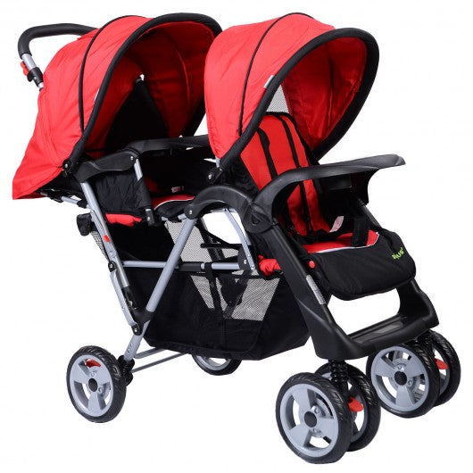 Foldable Twin Baby Double Stroller Kids Jogger Travel Infant Pushchair 3 color-Red