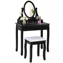 Load image into Gallery viewer, Vanity Wooden Makeup Dressing Table Stool Set -Black
