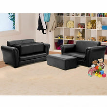 Load image into Gallery viewer, Black/White Kids Double Sofa with Ottoman-Black
