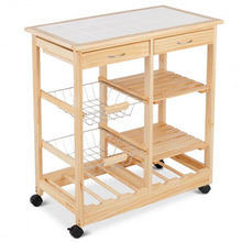 Load image into Gallery viewer, Rolling Wood Kitchen Trolley Cart Island Shelf w/ Storage Drawers Baskets New-Natural
