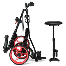 Load image into Gallery viewer, Foldable 3 Wheels Push Pull Golf Trolley with Scoreboard Bag-Red
