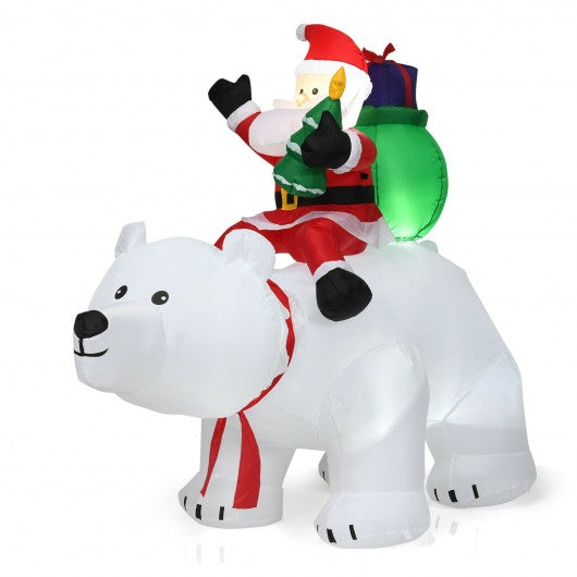 6.5 ft Christmas Inflatable Santa Riding Polar Bear with Shaking Head LED Lights