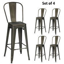 Load image into Gallery viewer, 30" Height Set of 4 High Back Metal Industrial Bar Stools-Gun
