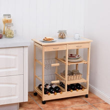 Load image into Gallery viewer, Rolling Wood Kitchen Trolley Cart Island Shelf w/ Storage Drawers Baskets New-Natural
