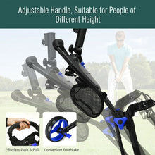 Load image into Gallery viewer, Folding 3 Wheels Golf Push Cart with Brake Scoreboard Adjustable Handle-Blue
