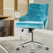 Load image into Gallery viewer, Tufted Upholstered Swivel Computer Desk Chair with Nailed Tri-Turquoise
