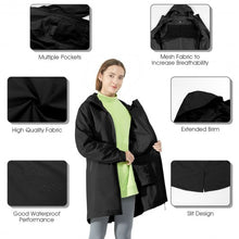 Load image into Gallery viewer, Hooded  Women&#39;s Wind &amp; Waterproof Trench Rain Jacket-Black-XL
