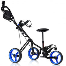 Load image into Gallery viewer, Foldable 3 Wheels Push Pull Golf Trolley with Scoreboard Bag-Navy
