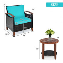 Load image into Gallery viewer, 3 Pcs Solid Wood Frame Patio Rattan Furniture Set-Turquoise
