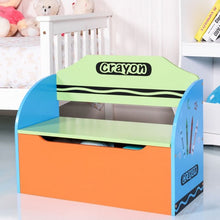 Load image into Gallery viewer, Crayon Wood Toy Storage Box and Bench for Toddler Children
