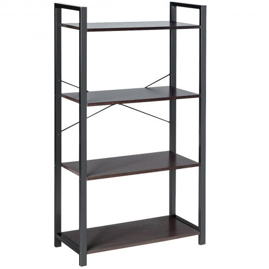 4-Tier Rustic Bookshelf Industrial Bookcase Diaplay Shelf Storage Rack -Black