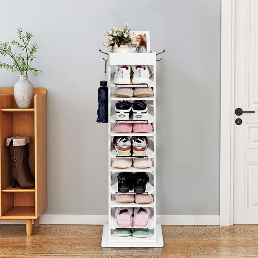 Rotated Shoe Rack 9 Tier Wooden Shoe Organizer -White