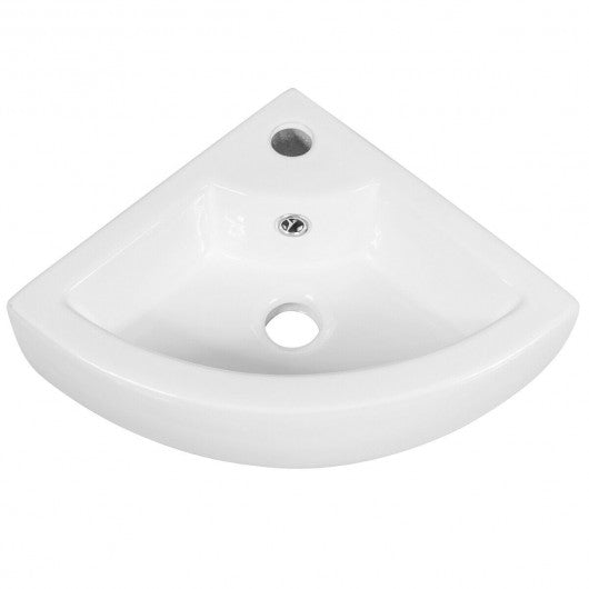 Bathroom Corner Ceramic Vessel Sink with Overflow and Faucet Hole
