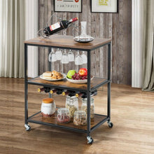 Load image into Gallery viewer, 3-Tier Metal Frame Rolling Kitchen Island Trolley Cart-Coffee
