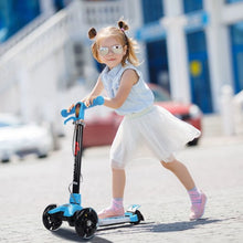 Load image into Gallery viewer, Folding Aluminum 3 LED Light Up Wheels Kids Music Kick Scooter-Blue
