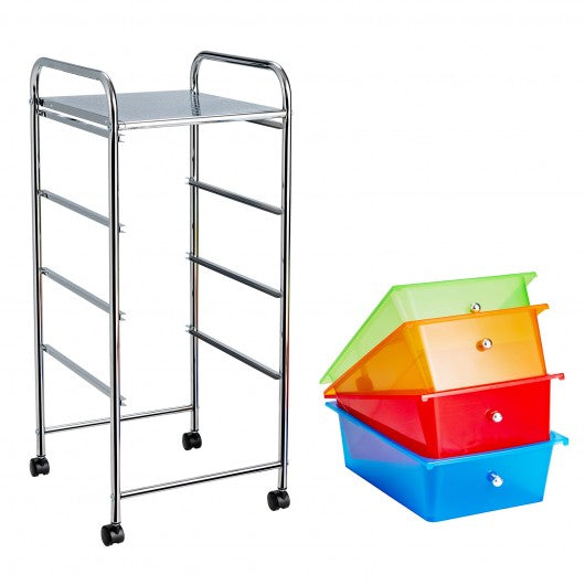 4-Drawer Cart Storage Bin Organizer Rolling with Plastic Drawers-Transparent Multicolor