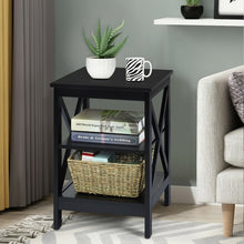 Load image into Gallery viewer, 3-Tier Nightstand End Table with X Design Storage -Black
