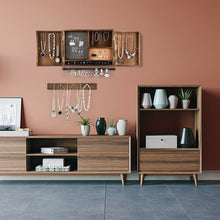 Load image into Gallery viewer, Rustic Wall Mounted Jewelry Cabinet with Barn Door Decor
