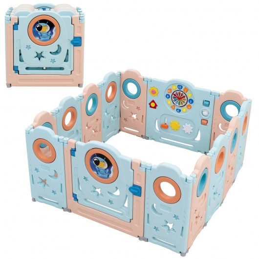 14-Panel Foldable Baby Safety Play Yard with Lockable Gate