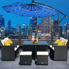 Load image into Gallery viewer, 10&#39; Patio Hanging Umbrella Sun Shade with Solar LED Lights-Blue
