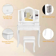 Load image into Gallery viewer, 4 Drawers Mirrored Jewelry Wood Vanity Dressing Table w/ Stool-White
