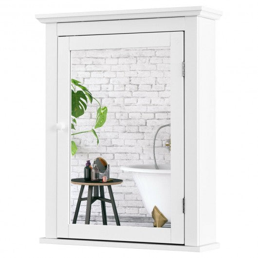 Bathroom Mirror Cabinet Wall Mounted Adjustable Shelf Medicine Storage-White