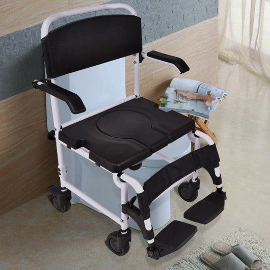Bathroom Shower Toilet Commode Wheelchair with Drop Arms