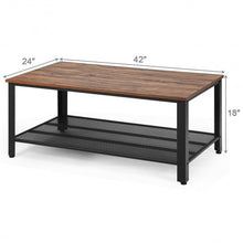 Load image into Gallery viewer, Metal Frame Wood Coffee Table Console Table with Storage Shelf-Brown
