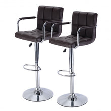 Load image into Gallery viewer, Set of 2 Bar Stool PU Leather Barstools Chair Adjustable Counter Swivel w/ Arm-brown

