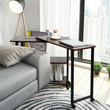 Load image into Gallery viewer, 360° Rotating Sofa Side Table with Storage Shelves and Wheels-Walnut
