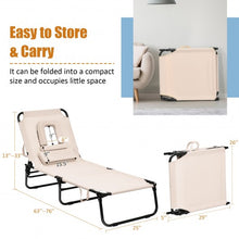 Load image into Gallery viewer, Outdoor Folding Chaise Beach Pool Patio Lounge Chair Bed with Adjustable Back and Hole-Beige
