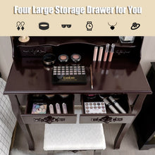 Load image into Gallery viewer, Makeup Dressing Table with Touch Switch Lighted Mirror and Cushioned Stool-Brown
