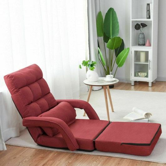 Folding Floor Massage Chair Lazy Sofa with Armrests Pillow-Red