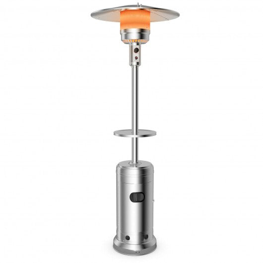 Outdoor Heater Propane Standing LP Gas Steel with Table and Wheels-Silver