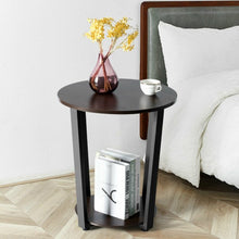 Load image into Gallery viewer, 2-tier Round End Table with Storage Shelf &amp; Metal Frame-Walnut
