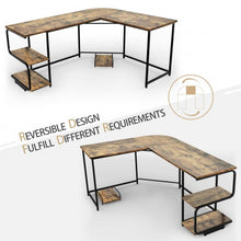 Load image into Gallery viewer, Reversible L-Shaped Computer Study Table with Shelves-Rustic Brown

