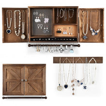 Load image into Gallery viewer, Rustic Wall Mounted Jewelry Cabinet with Barn Door Decor
