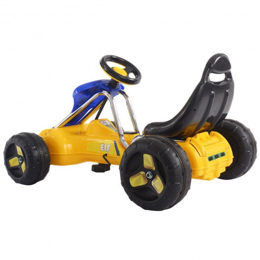 Go Kart Kids Ride Car Pedal Powered Car 4 Wheel Racer Toy Stealth Outdoor-Yellow