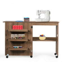 Load image into Gallery viewer, Folding Sewing Craft Table Shelf Storage Cabinet Home Furniture-Brown
