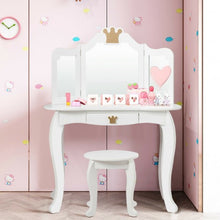 Load image into Gallery viewer, Kids Makeup Dressing Table with Tri-folding Mirror and Stool-White
