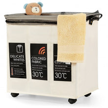 Load image into Gallery viewer, 120L 3-Section Laundry Hamper Sorter with Wheels and Mesh Cover-Beige
