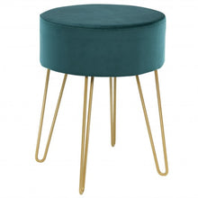 Load image into Gallery viewer, Round Velvet Ottoman Footrest Stool Side Table Dressing Chair w/Metal Legs-Green
