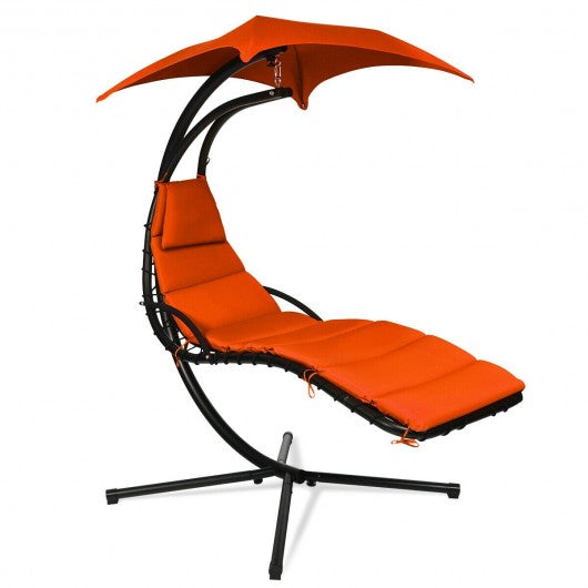Hanging Stand Chaise Lounger Swing Chair w/ Pillow-Orange