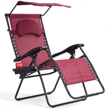 Load image into Gallery viewer, Folding Recliner Lounge Chair with Shade Canopy Cup Holder-Wine
