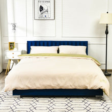 Load image into Gallery viewer, Queen Tufted Upholstered Platform Bedstead Flannel Headboard-Navy
