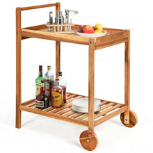 Load image into Gallery viewer, 2-Tier Acacia Rolling Kitchen Trolley Cart
