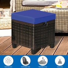 Load image into Gallery viewer, 2PCS Patio Rattan Ottoman Cushioned Seat-Navy
