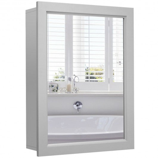 Wall-Mounted Mirrored Medicine Cabinet-Gray