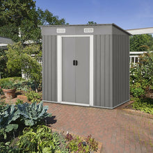 Load image into Gallery viewer, 4x6 ft Outdoor Galvanized Steel Tool Storage Shed with Sliding Door-Gray
