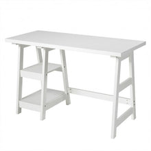 Load image into Gallery viewer, 2 Tier Shelf Wooden Trestle Computer Table Writing Desk
